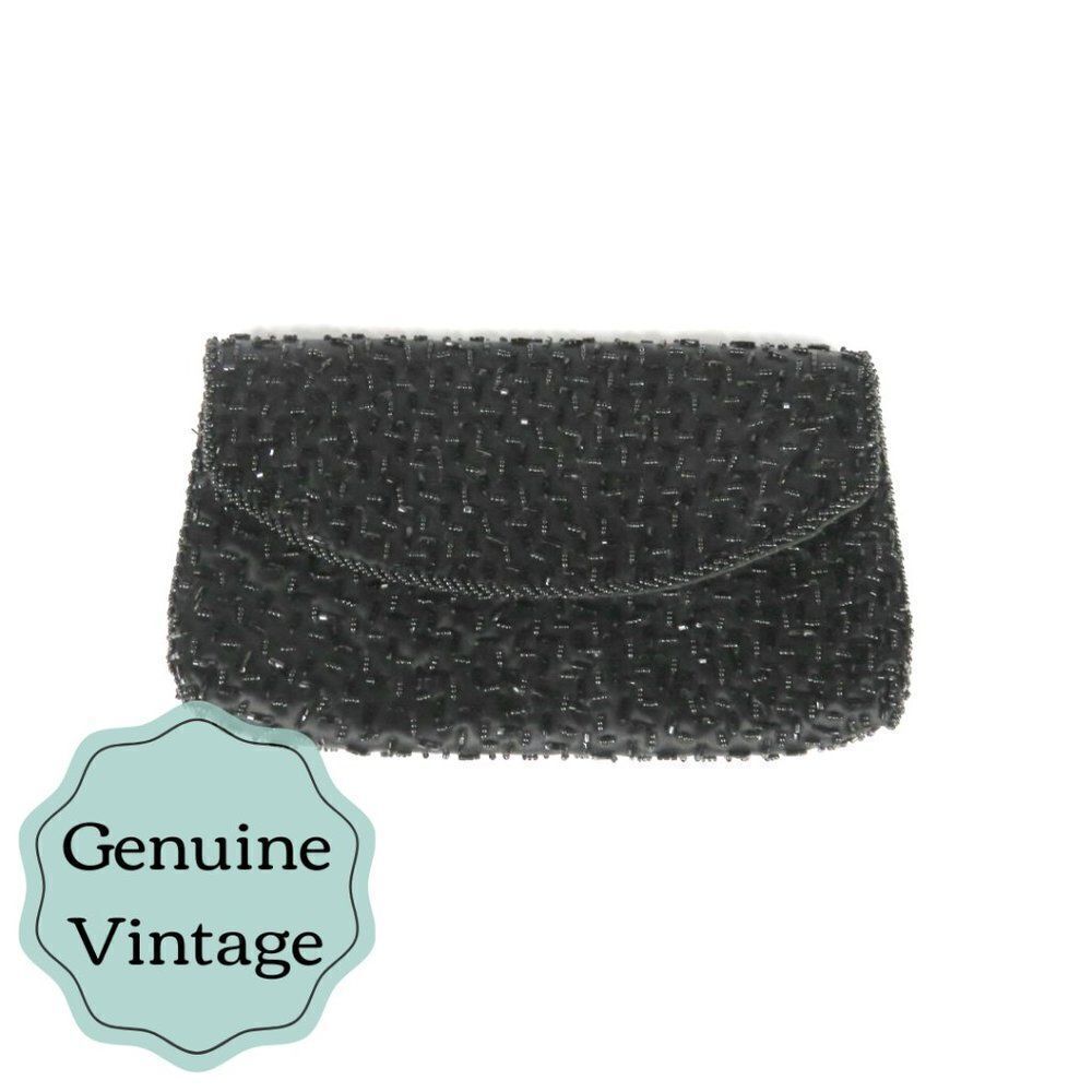 Vintage 80's Beaded Clutch- Black Evening Bag - Andre Cellini - 1980's - Disco  